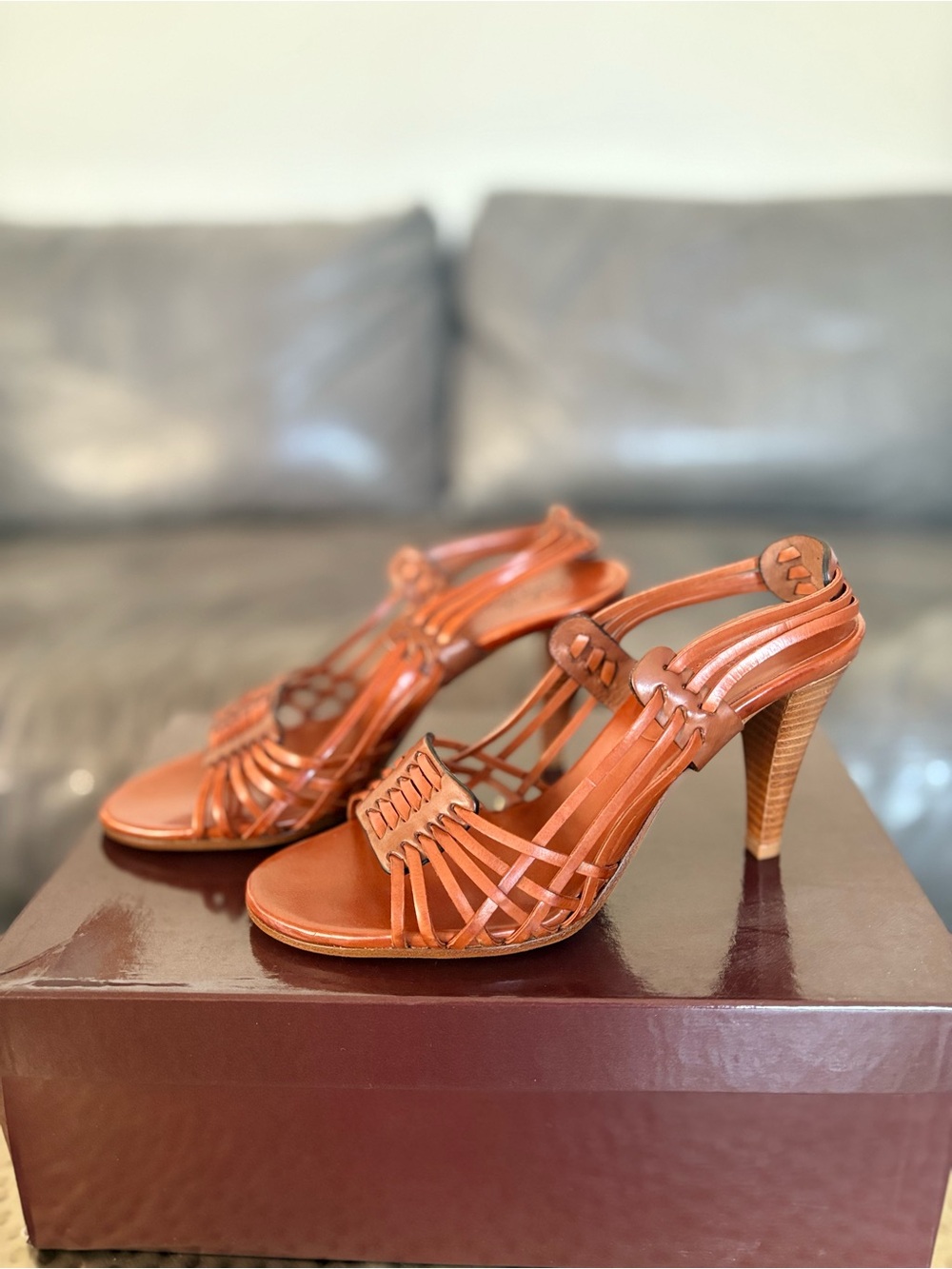 Cole Haan Speranza Sandal Luggage Calf Leather Heels 6B Italy NWOT Y2K